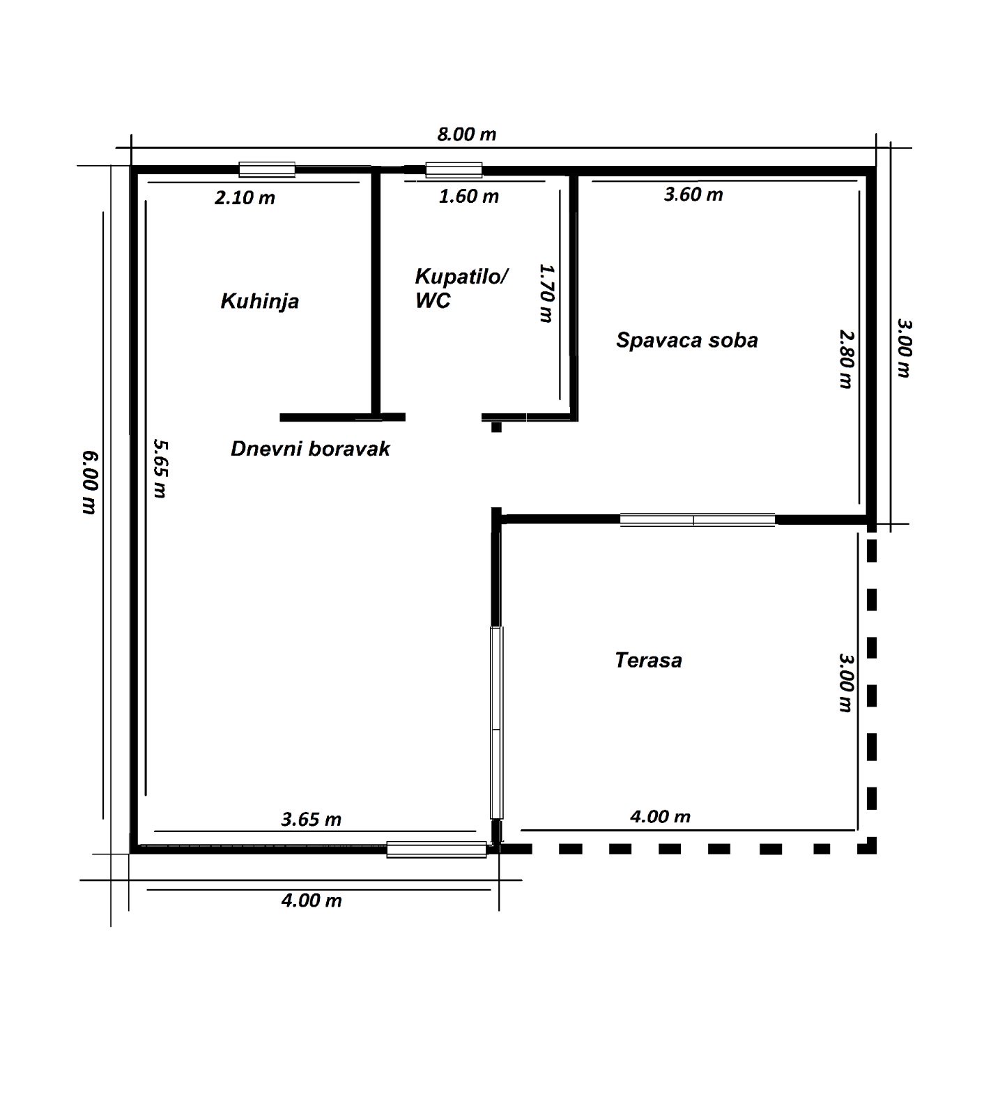 Nacrt i raspored NIKA MINI 40 m² plus terasa 12 m²